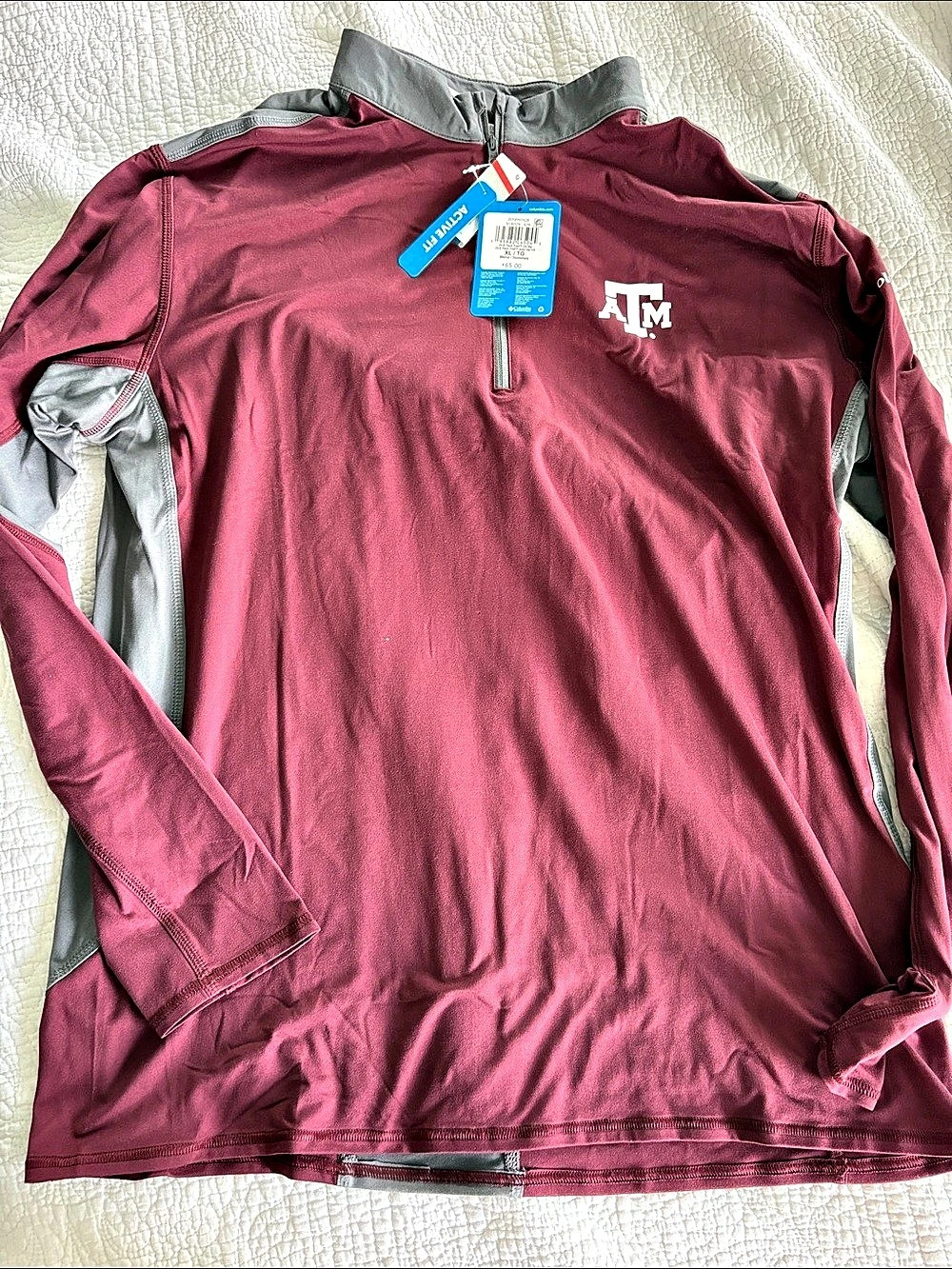 Columbia Texas A&M Quarter-Zip Men's Burgundy & Gray XL NWT Active Fit